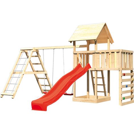 Akubi Lotti Satteldach natur Rut. rot+DS+KG+ABP+Kletterwand