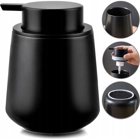 Dispenser di sapone liquido in ceramica, elegante, nero, grande, 300 ml