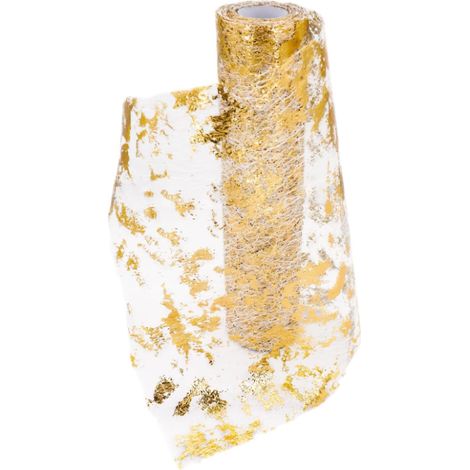 Camino de mesa de malla con detalles dorados, 28 cm x 10 m, de poliéster, ideal para decoración de mesas en fiestas, celebraciones, cumpleaños, bodas, Navidad, fiestas infantiles, manualidades, etc. (1/5)