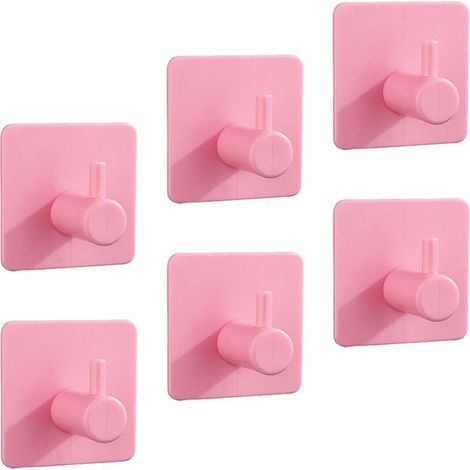 6er-Packung rosa Klebehaken aus Kunststoff für Bademäntel und Badetücher, zur einfachen Aufhängung an Wänden im Badezimmer, in der Küche und mehr. Starker Klebehaken (1/5)