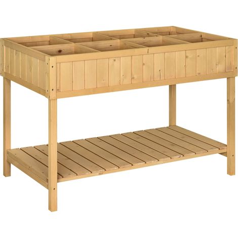 Quadratisches Hochbeet mit Ablage, Maße 110 x 46 x 76 cm (L x B x H), 8 Fächer und Bewässerungseinsätze, Tannenholz