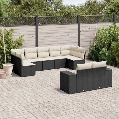 vidaXL Set Divani da Giardino 9 pz con Cuscini Nero in Polyrattan (1/3)