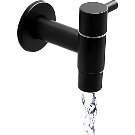 Schwarzer Edelstahl-Wasserhahn, Ausgussbecken-Wasserhahn, Wandwasserhahn für Kaltwasser, Retro-Spülbecken-Wasserhahn, schwarzer Wandwasserhahn, geeignet für Balkone, Badezimmer, Küchen und Gärten.