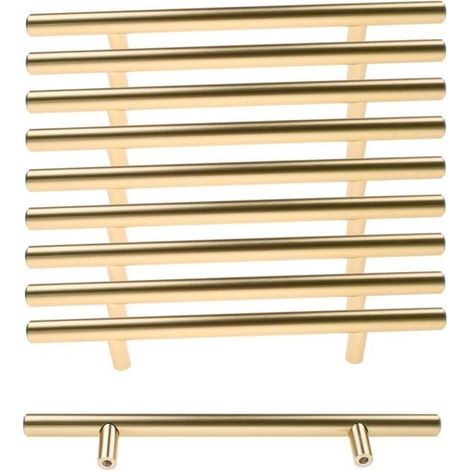 10 Küchentürgriffe, 128 mm Lochabstand, Schranktürgriffe, Schubladengriffe, Schlafzimmermöbel, Gebürstetes Gold, Nordisch-schlicht (1/4)