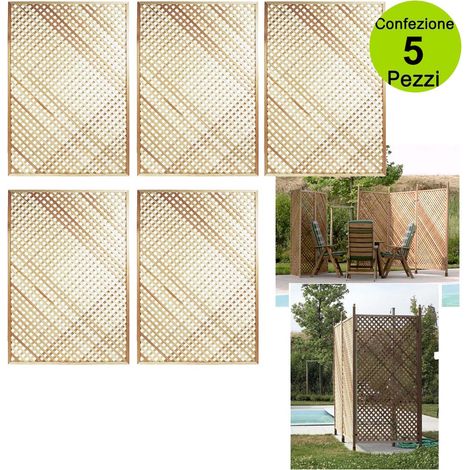 Multipack 5 pz tralicci fissi con cornice privacy colore marrone 0,60 x h 1,80 metri in legno (1/3)