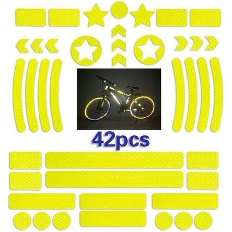 42 Pièces Sticker reflechissant Casque Velo,Bande reflechissante Velo autocollante,Autocollants Réfléchissants pour Vélos,Sticker reflechissant Velo pour Scooter(jaune) (1/4)