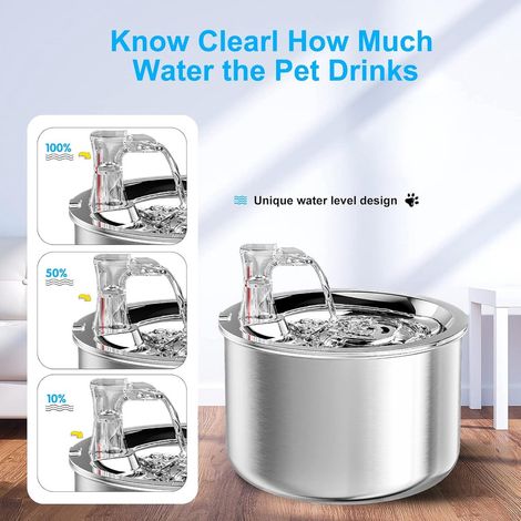 Fontaine à eau automatique pour chat et chien capacité 2 L en acier inoxydable avec fonctionnement ultra silencieux et indicateur de niveau d'eau couleur rouge (1/5)