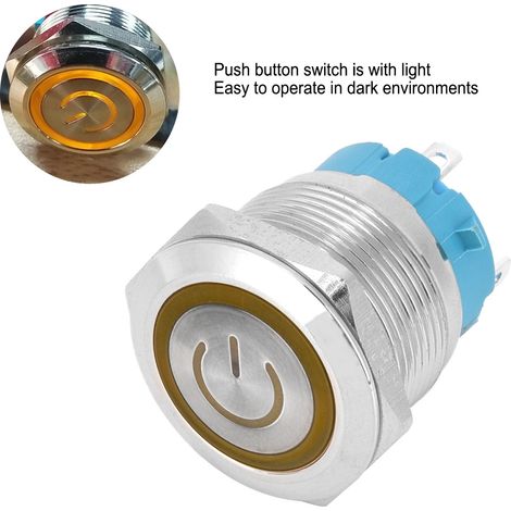 2 pièces interrupteur à bouton poussoir rond 4 broches 3-6V CC 22mm tête plate avec témoin lumineux jaune (1/5)