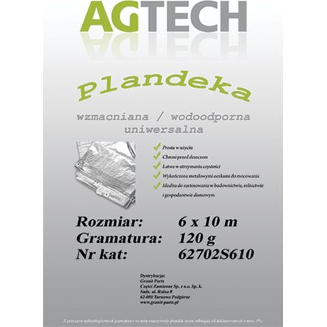 Lona impermeable reforzada, color plata, 6x10 m, gramaje 120 PL120610