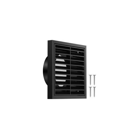 Grille d'aération rectangulaire - 100 mm - Avec moustiquaire intégrée - En ABS - Pour salle de bain, garage, cuisine, hotte aspirante extérieure, sèche-linge, grenier - Noir (1/5)