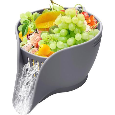 Kitchen colander, draining basket with spout, food strainer, colander bowl with container (grey)