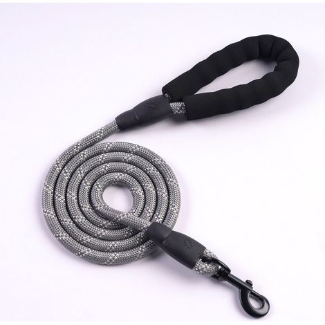 Laisse pour chien, longue laisse avec poignée rembourrée, convient aux chiens de petite, moyenne et grande taille, 1,2 cm d'épaisseur, 3 m de long, grise. (1/4)