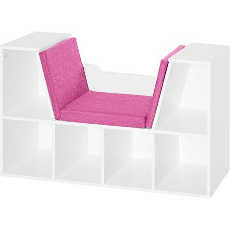 Bibliothèque banc 2 en 1 avec coussins et 6 compartiments ouverts pour salon chambre et bureau 102 x 30 x 61 cm rose (1/4)