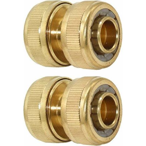 Réparateur de Tuyau d'arrosage 19 mm (3/4 Pouce) en Laiton, 2 pièces - Raccord de Tuyau de Descente, Solution Rapide Extension du connecteur, réparation Rapide- (1/5)