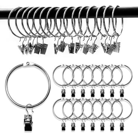 15 pièces Anneaux de Rideaux avec Pince, Anneau Rideau, Métal Drapé Clip, Décoratif Métal Drapé Clip, Convient pour fenêtres, salles de Bains, Salons et Chambres d'hôtes (Argent 50mm) (1/5)