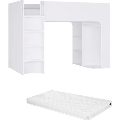 Letto a soppalco 90 x 190 cm Con vani portaoggetti Bianco Con materasso - COLUMI (1/5)