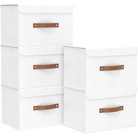Lot de 5 Boite de rangement, Tissu, Pliable, Avec couvercle, Poignées renforcées, Pour vêtements, Serviettes, Chambre, Salon