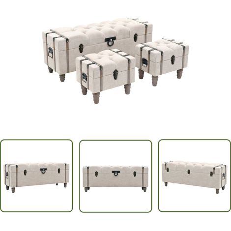 The Living Store Ensemble de bancs de rangement 3 pcs Bois massif et acier - Banc De Rangement - Banc Coffre - Meuble De Rangement - Mobilier Vintage - Meuble Design (1/5)