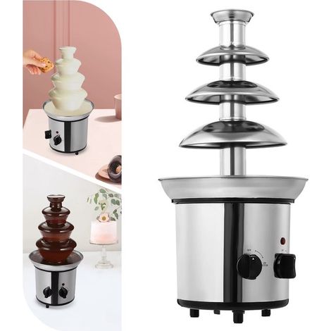 Fontaine à chocolat à 4 niveaux en acier inoxydable avec fonction chauffante, appareil à fondue et fondoir à chocolat, grande capacité (1,8 l), fonctionnement silencieux (1/5)