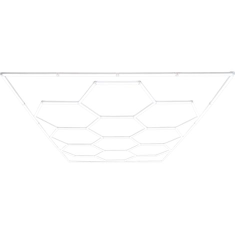 Luci LED Esagonali x10 con Cornice – Kit 2x5 Luci a Nido d’Ape per Garage, Officina, Palestra, Showroom – Modulari 6500K, 120 Lumen, 3 Opzioni di Montaggio e Kit Soffitto Sospeso