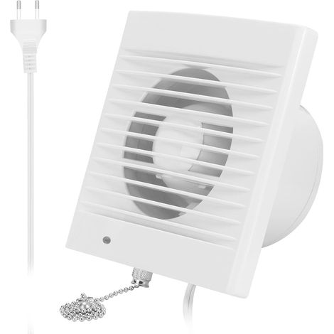 Abluftventilator, 100 mm, 12 W, 130 m³/h, mit Rückschlagventil und Zugkettenschalter, Fenster- und Wandventilator für Küche, Bad, Gewächshaus, Garage – 4 Zoll