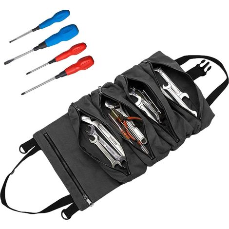 Werkzeugrolle 900D Oxford Tuch Werkzeugtasche Organizer Set-Tasche, Wickeltasche mit 5 Taschen, für Mechaniker, Elektriker, Schwarz , Refer to description, Unisex (1/5)