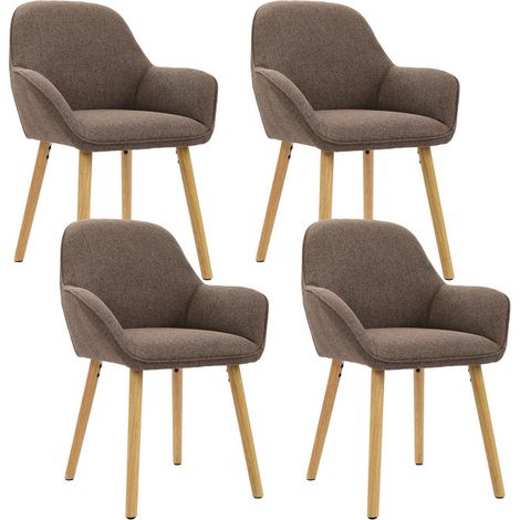 GOEURVANT - Chaise de salle à manger - Lot de 4 Marron moka Tissu texturé - Fauteuil de repas - Rembourré - Avec accoudoirs - Ergonomique - Pieds en bois (1/5)