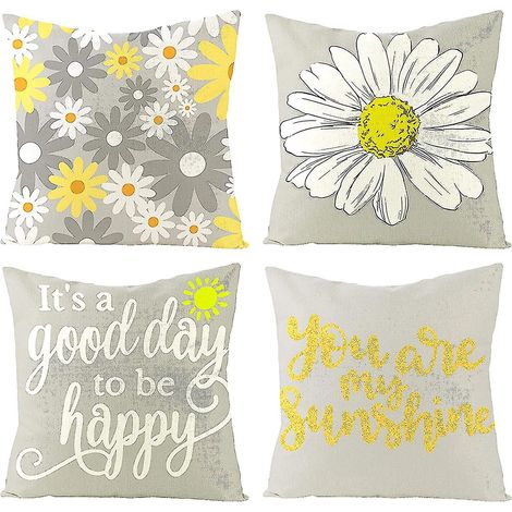 Set mit 4 Outdoor-Kissenbezügen für Gartenmöbel, graue Leinen-Gartenkissen