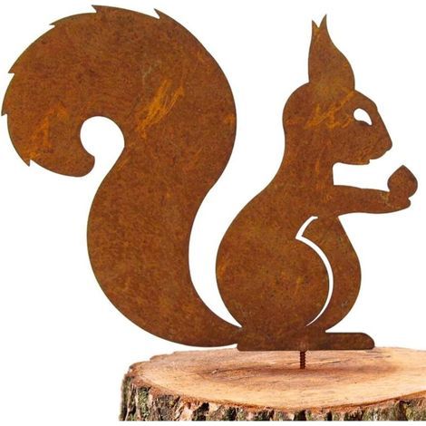 Écureuil Rouille pour Arbre, Écureuil Assis Décoration de Jardin en métal, Patine Rouille Naturelle (1/4)