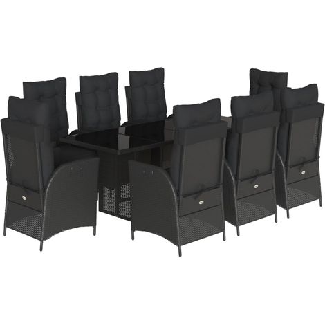 Maison Exclusive - 9-tlg. Garten-Essgruppe mit Kissen Schwarz Pol