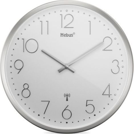 Mebus 19776 Funk Wanduhr 25 cm x 40 mm Silber Leisegang-Uhrwerk (1/6)