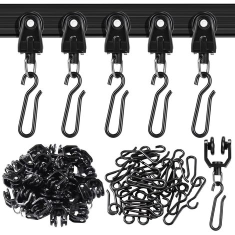 (Rollen + Haken) Schwarzes Gardinenschienen-Zubehör, Rollen, gebogene Schienen, Führungsschienen, Rollenringe, Schienenzubehör (15 Teile) (1/5)