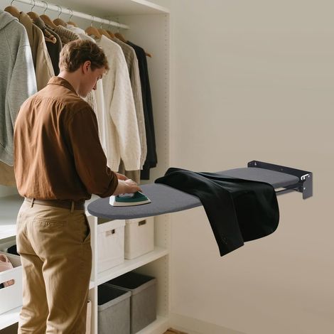 Petite planche à repasser pliable - Montage mural - Table à repasser - Rotation à 180° - En acier au carbone - Peu encombrante - Pour centrale vapeur - 93 x 31,5 x 14 cm (noir) (1/5)