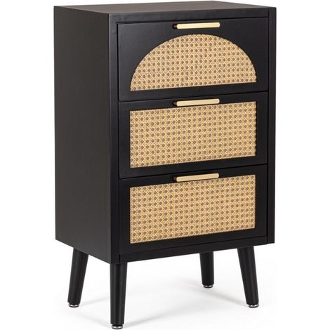 Cassettiera nera con 3 cassetti in rattan 45x30x73 Josine YES (1/5)