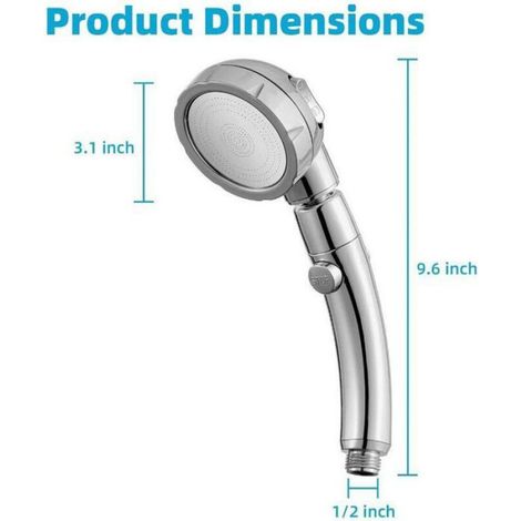 Pommeau de douche à main haute pression à 3 vitesses avec bouton marche/arrêt et interrupteur pour contrôler le débit, avec angle r (1/4)