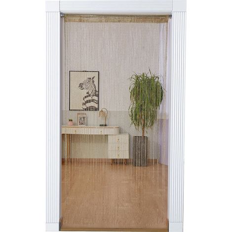 Rideau de porte décoratif à fils argentés avec paillettes dimensions 100 x 200 cm couleur champagne pour portes fenêtres placards et salles de bain (1/4)