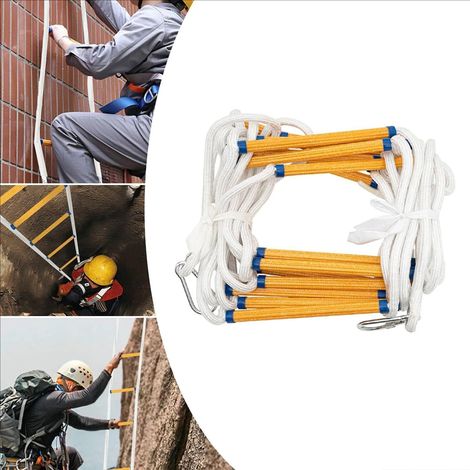 Échelle de Secours avec Mousqueton Échelle de Corde D'évacuation d'urgence Capacité de Poids Jusqu'à 900 kg pour Cabane dans Les Arbres Balcon et Garde-Corps 30m