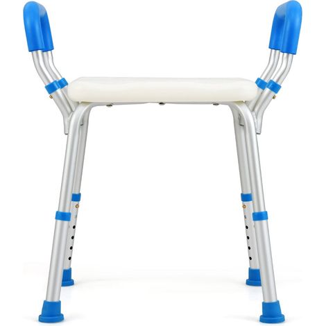 Taburete de ducha altura regulable 36-49 cm con reposabrazos desmontables cómodo moderno de aluminio azul 200014172