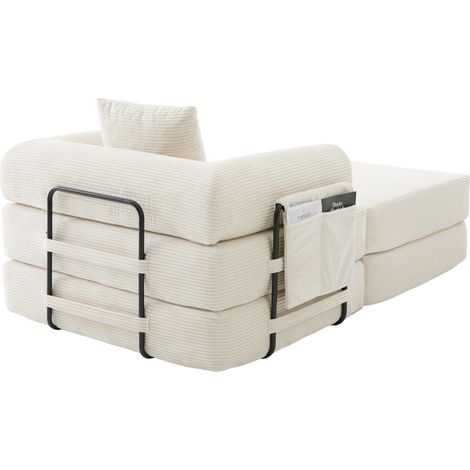 Fauteuil en velours côtelé beige avec armature métallique robuste et coussin assorti (1/5)
