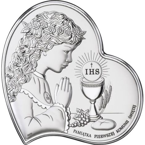 Quadro in argento con una bambina, ricordo della Prima Comunione + incisione DS03A 7,5 x 7,5 cm (1/5)