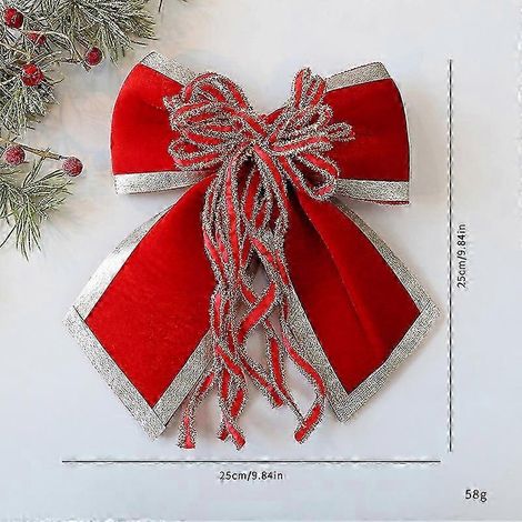 Décoration de sapin de Noël : nœud papillon, pendentif, motif de Noël en tissu, ruban rouge, 25 cm (1/5)