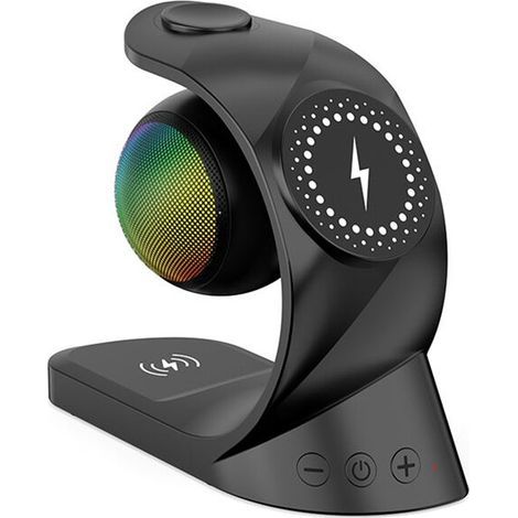 Haut-parleur 5 en 1 chargeur sans fil magnétique 15W rapide pour montre écouteurs et téléphone Noir universel (1/5)