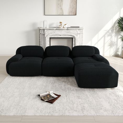 Sofá modular de corduroy negro ergonómico sin montaje OKMYHOME (1/5)