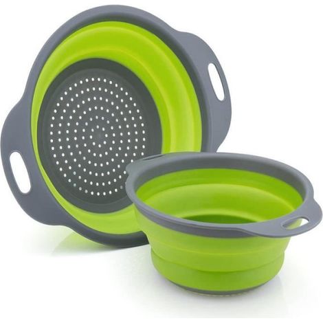 Passoire Pliable - - Corbeille à Fruits Rétractable - Grande Taille - Vert - PP + Caoutchouc (1/5)