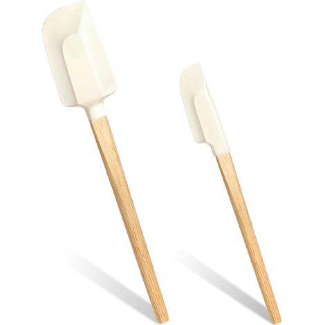 Paquete de 2 espátulas de silicona con mangos de madera para cocinar y hornear (tamaño pequeño) (1/5)