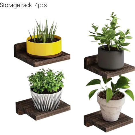 Etagere Murale En Bois - 12,7 X 12,7 X 1,6 Cm - Pour Plantes Et Objets Décoratifs - Intérieur Extérieur - Lot De 4