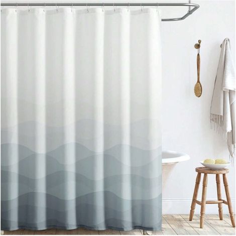Rideau de douche ombré motif vagues océaniques, tissu imperméable gris pour salle de bain, motif dégradé de couleurs, décoration nautique côtière et plage avec 12 crochets, 180 x 180 cm