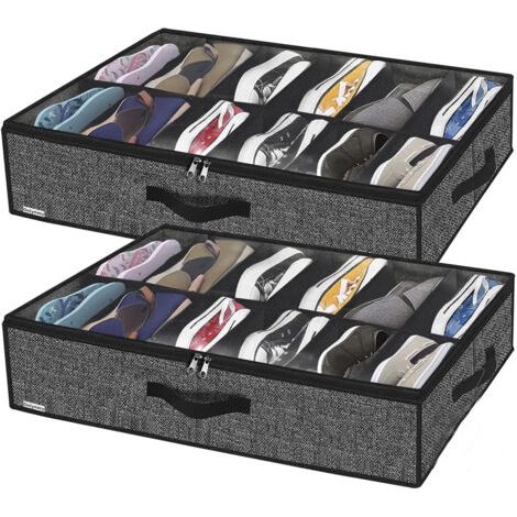 Set of 2 Shoe Storage Bags with Clear Window - 12-Compartment Shoe Organizer Box for Under-Bed Storage (1/3)