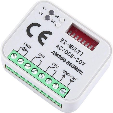 Universeller RX-Mehrfrequenzempfänger (300–868 MHz), 2-Kanal-Relaismodul (12 V/24 V) für Garagentorfernbedienung