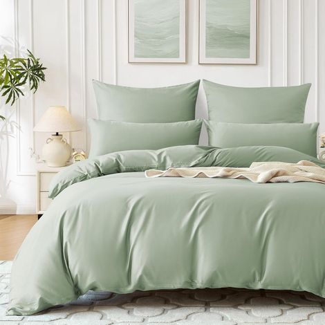 Housse de Couette 220x240 Satin de Coton - Vert Sauge (1/5)